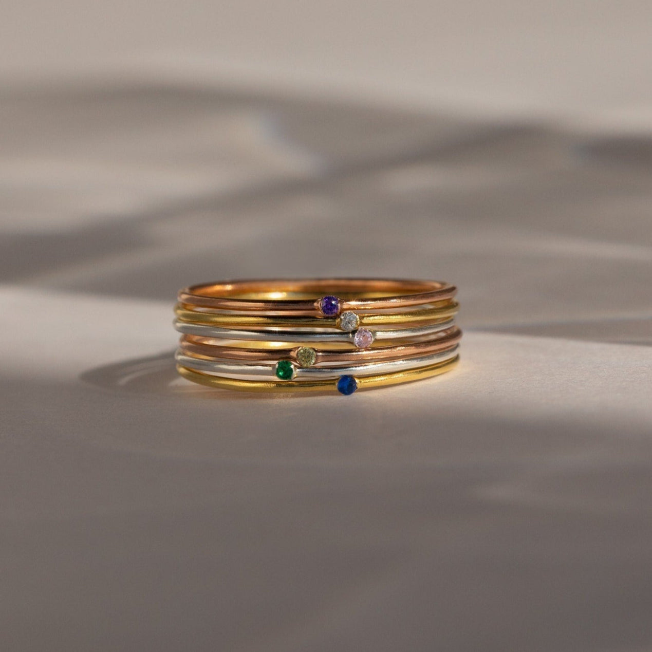 Delicate Birthstone Elegance: The Thin Mini Birthstone Ring